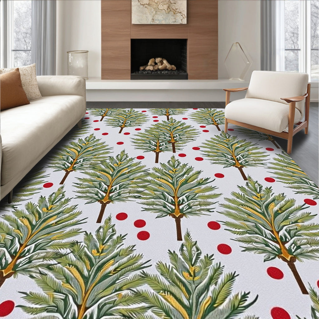 Green Leafy Palm Trees Red Dots Rug
