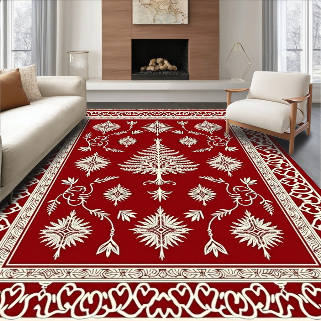 Crimson White Tree Floral Medallion Rug