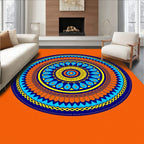 Vibrant Orange Blue Yellow Mandala Rug