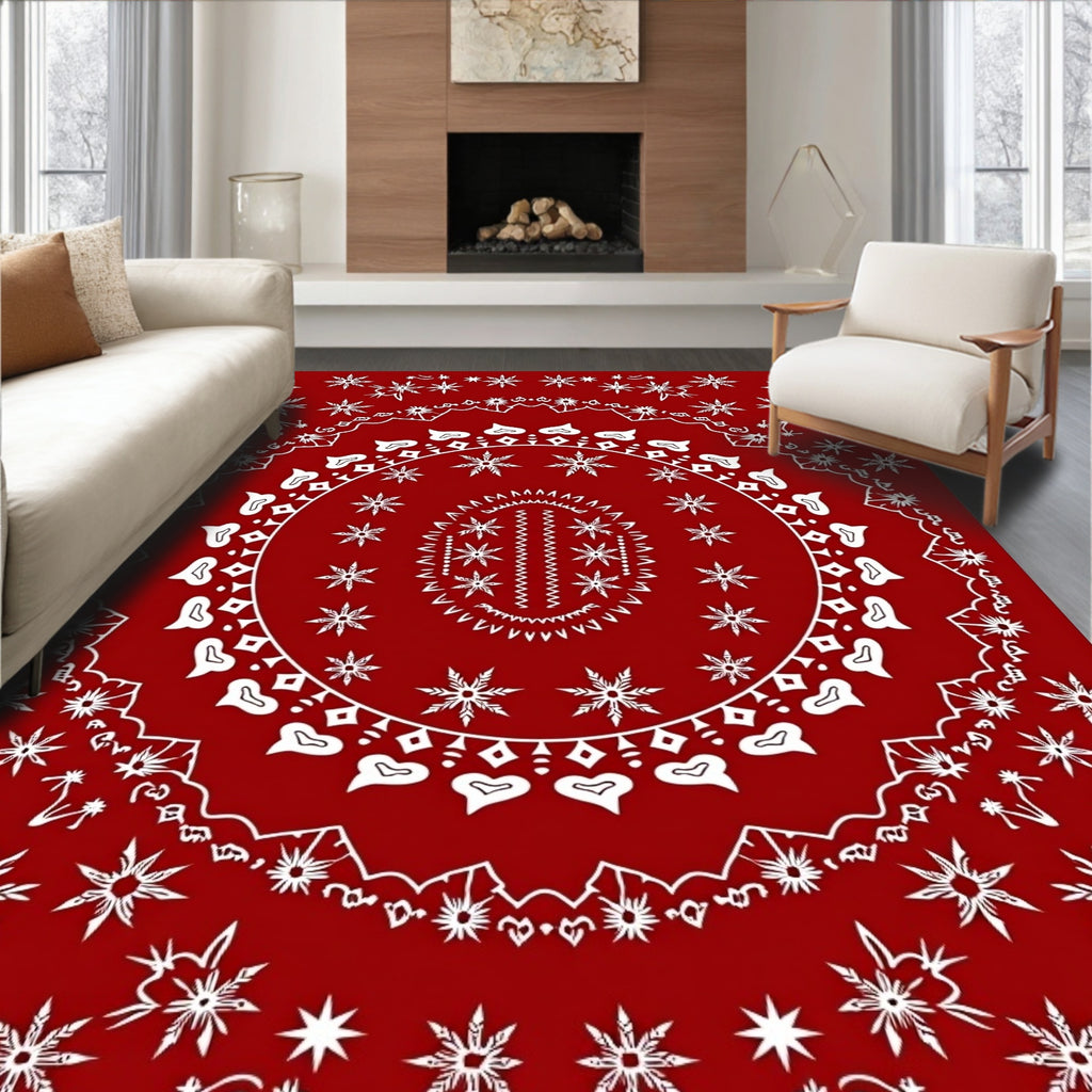 Deep Red Starburst Mandala Rug