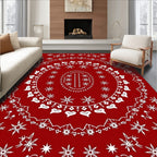 Deep Red Starburst Mandala Rug