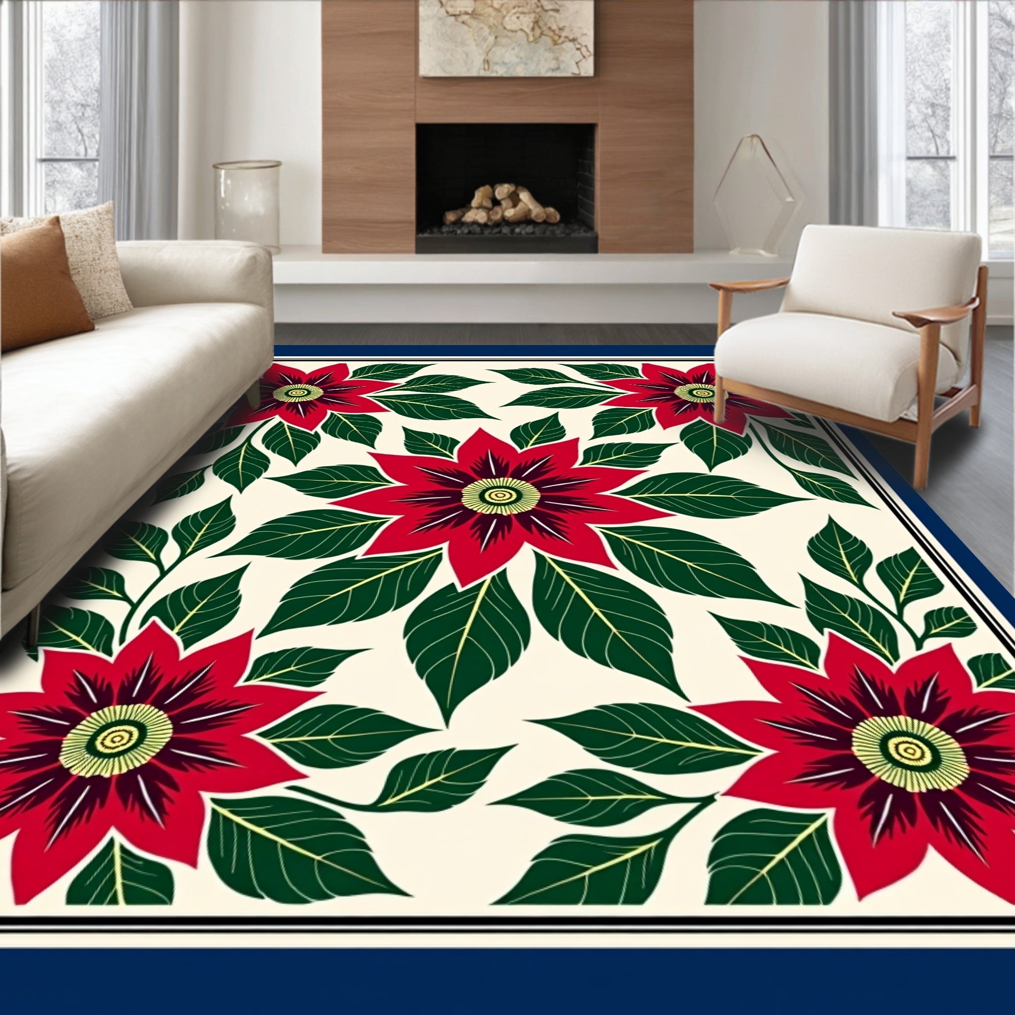 Bold Crimson Floral Garden Rug