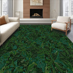 Emerald Green Lush Tropical Leaves Rug