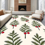 Festive Green Pine Holly Berry Sprigs Rug