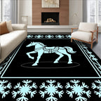 Light Blue Carousel Horse Snowflake Border Rug