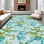 Sky Blue Organic Swirl Floral Rug