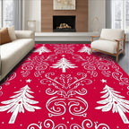 Festive Red White Evergreen Swirl Rug