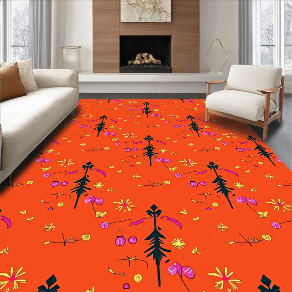 Orange Folk Art Floral Medallion Rug