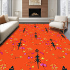Orange Folk Art Floral Medallion Rug
