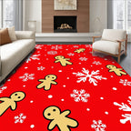 Festive Red Gingerbread Snowflakes Rug