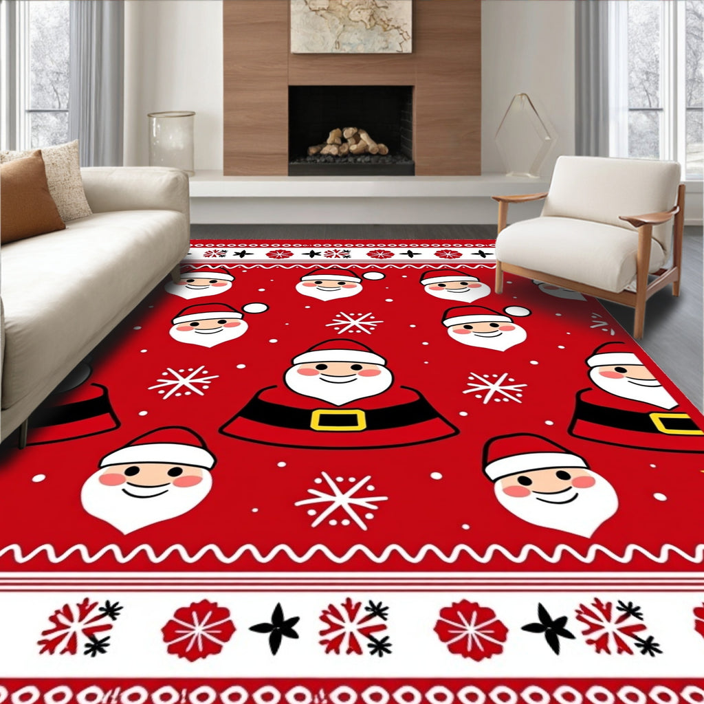 Jolly Santa Claus Red Snowflakes Rug