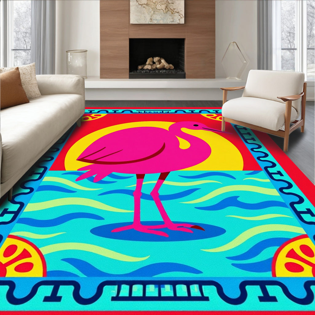 Pink Flamingo Sun Water Medallion Rug