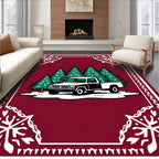 Vintage Burgundy Truck Evergreen Forest Rug
