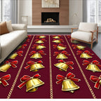 Golden Bells Red Ribbon Damask Rug
