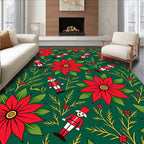 Red Poinsettia Nutcracker Emerald Field Rug