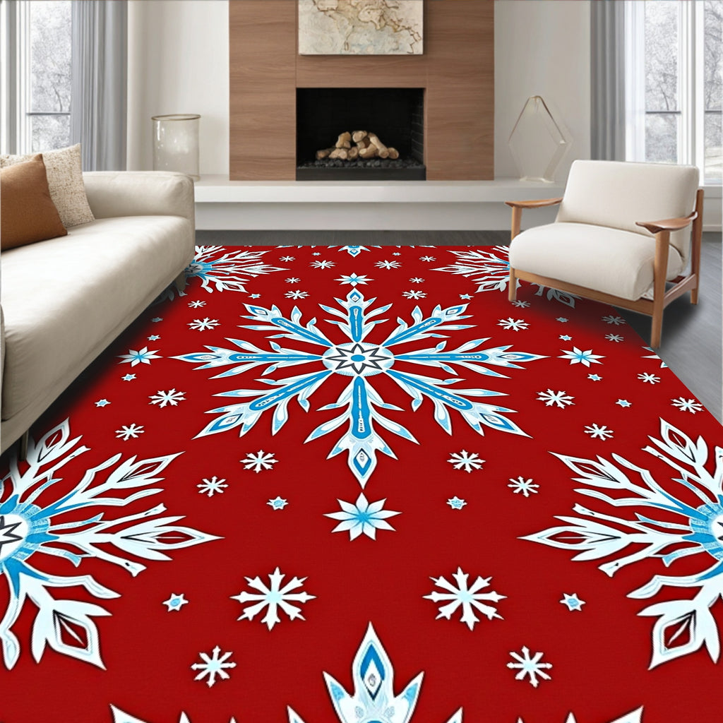 Crimson Red Snowflake Stars Rug
