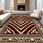 Deep Red And Cream Medallion Border Rug