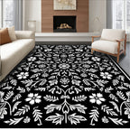 White Floral Black Ornamental Lattice Rug
