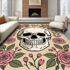 Pink Rose Skull Portrait Rug