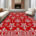 Scarlet Red White Floral Medallion Border Rug