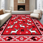 Red White Reindeer Winter Holiday Rug