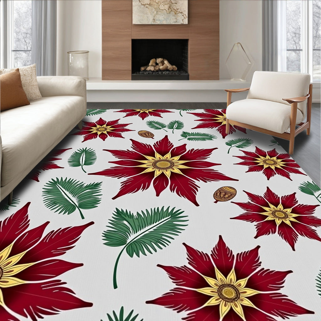 Crimson Yellow Floral Palm Leaf Rug