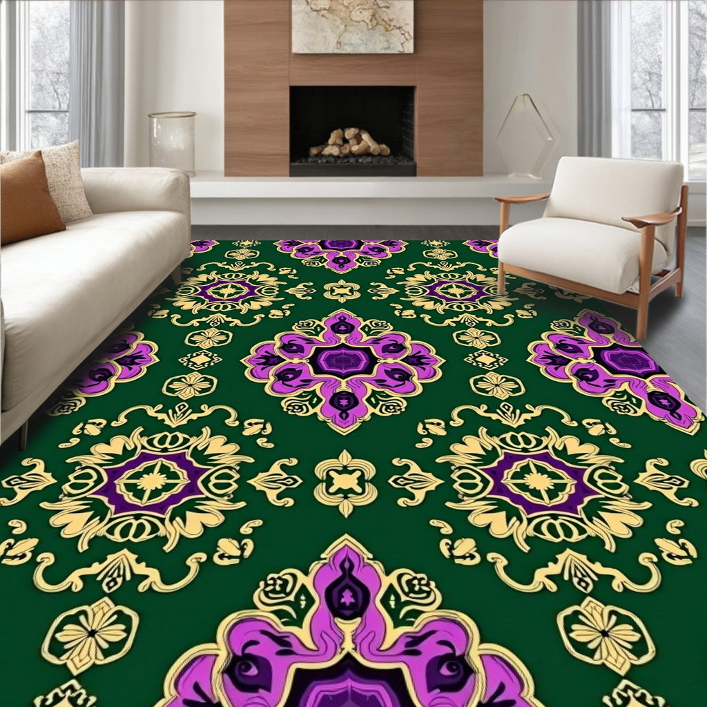 Rich Emerald Purple Gold Medallion Rug