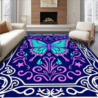 Vibrant Blue Butterfly Floral Garden Rug