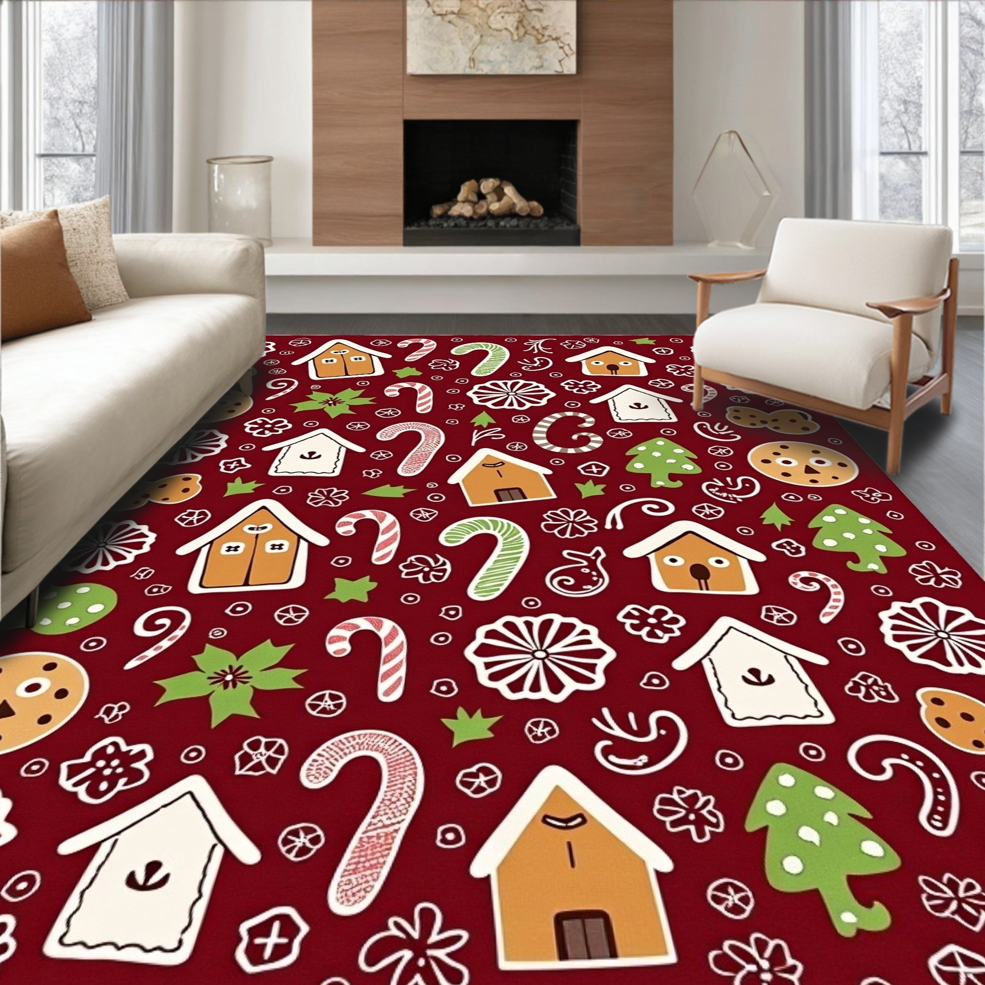 Whimsical Christmas Cookie Gingerbread Houses Rug