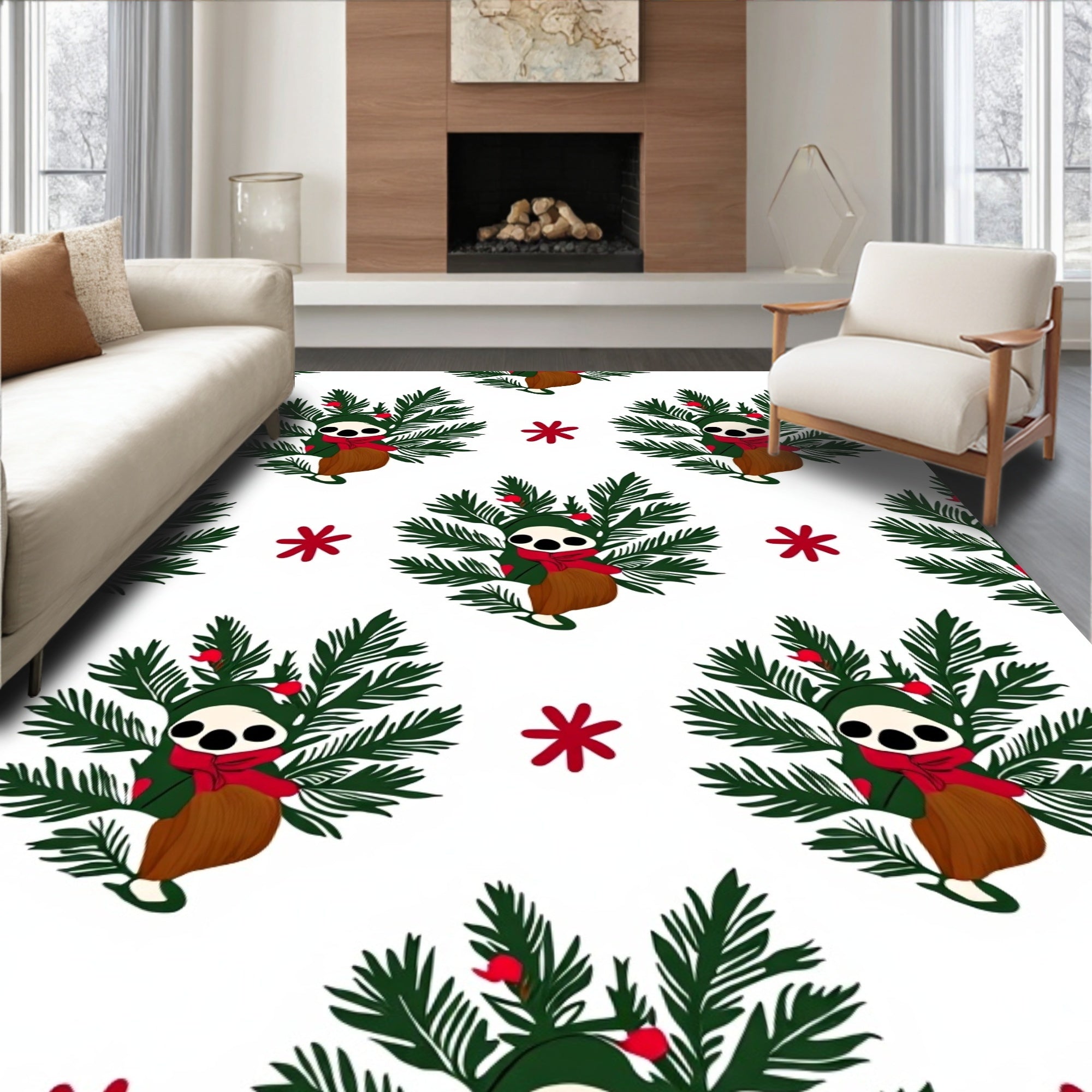 Festive Sloth Christmas Tree Wreath Rug