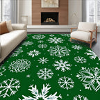 White Snowflake Forest Green Field Rug