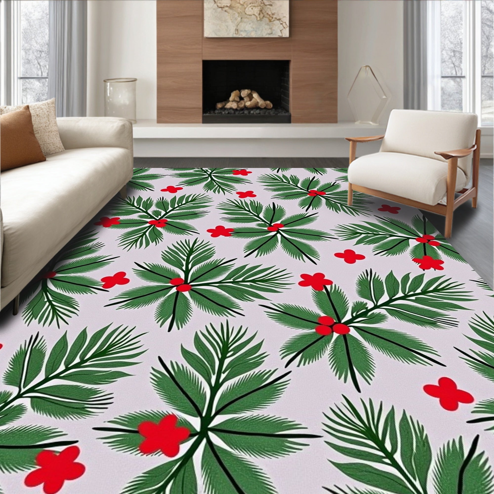 Green Festive Holly Berry Rug