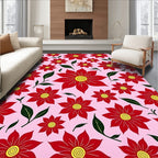 Red Floral Garden with Yellow Centers Rug