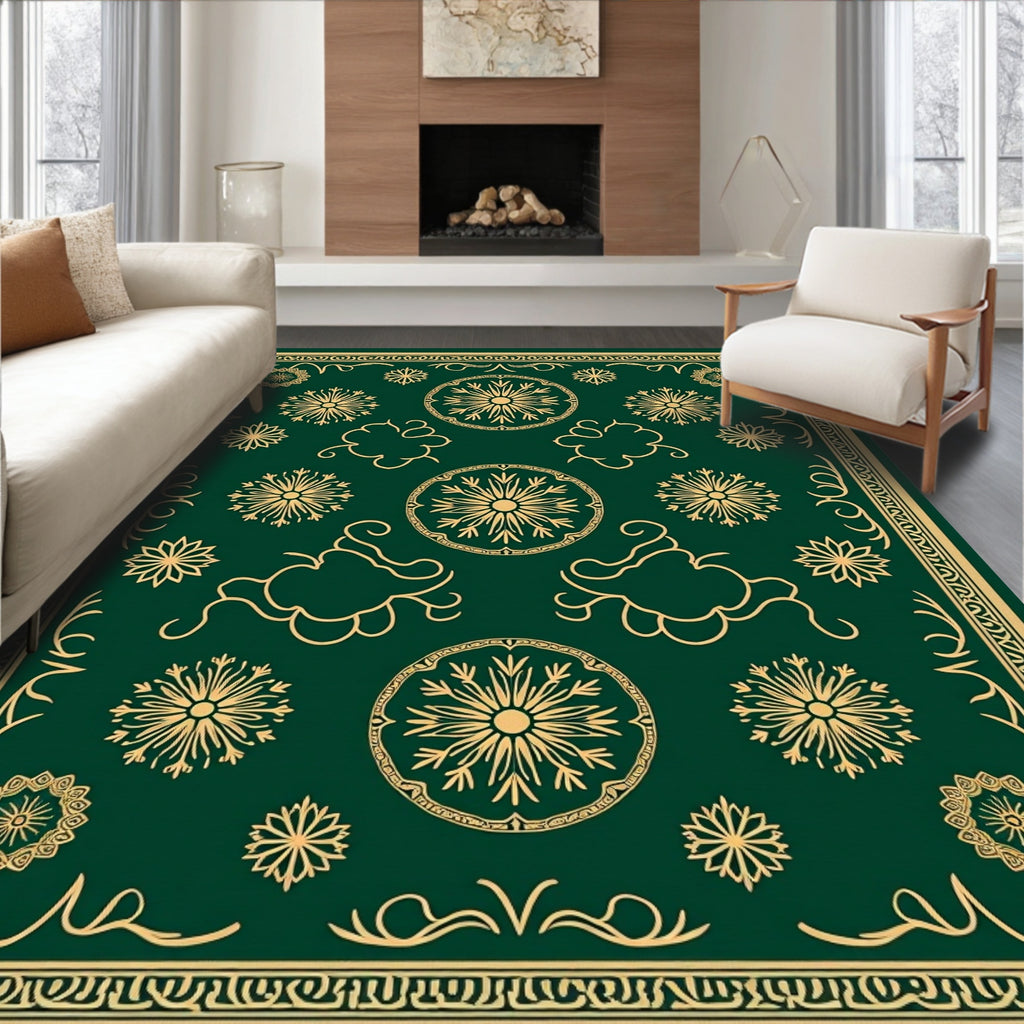 Emerald Gold Floral Medallion Ornament Rug