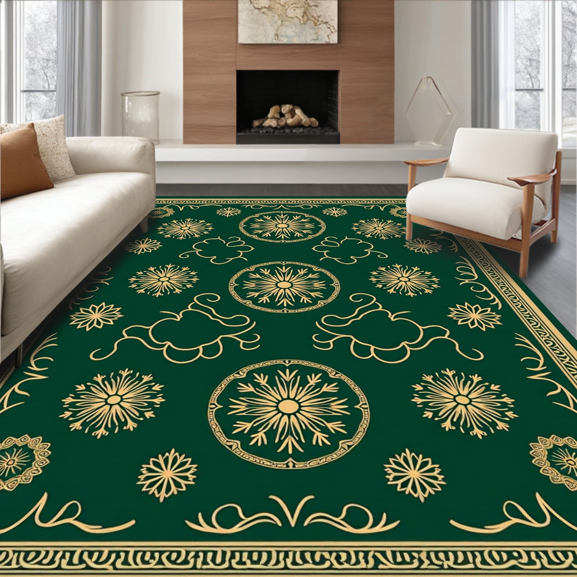 Emerald Gold Floral Medallion Ornament Rug