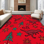 Crimson Dinosaur Christmas Tree Stars Rug