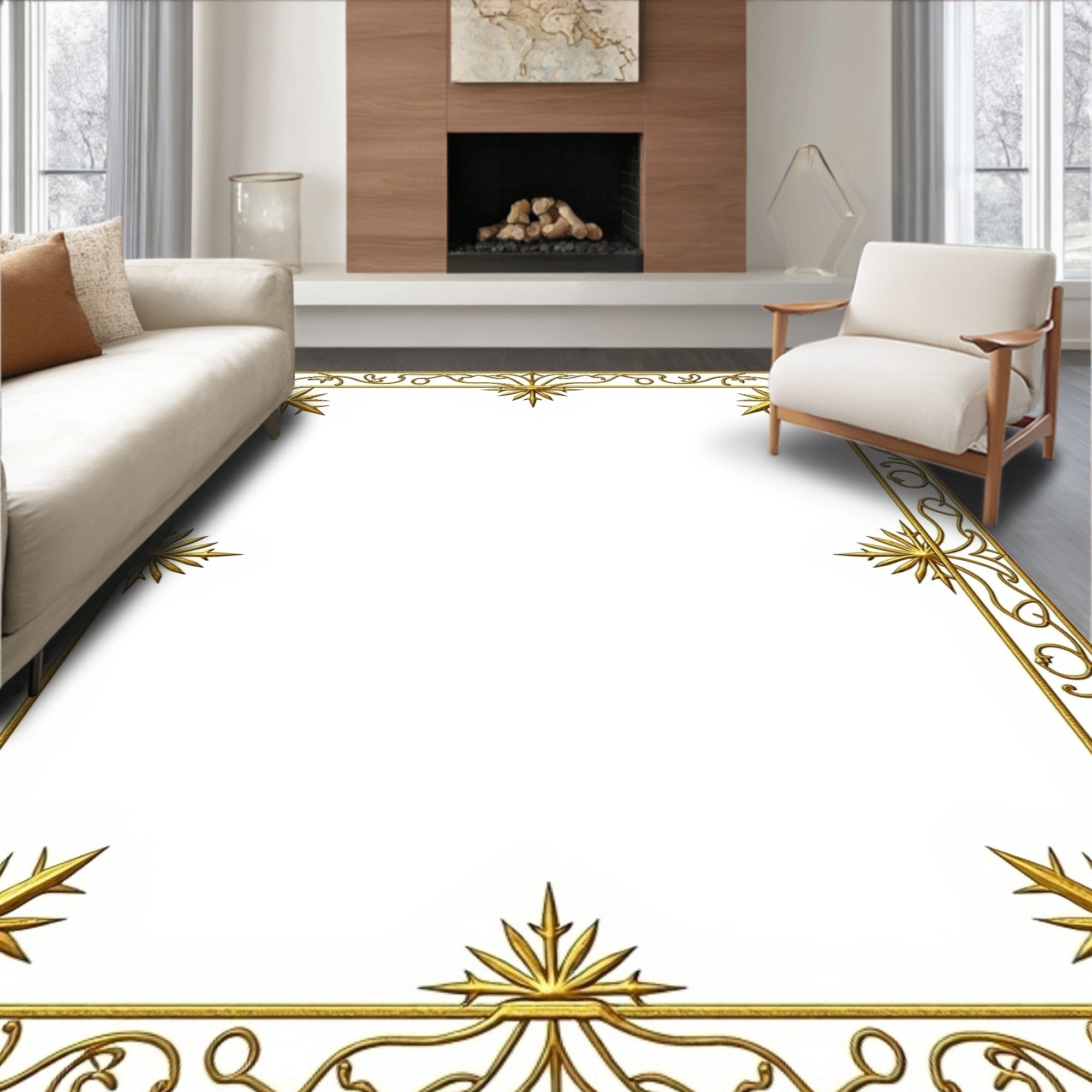 Ornate Gold Starburst Border Rug