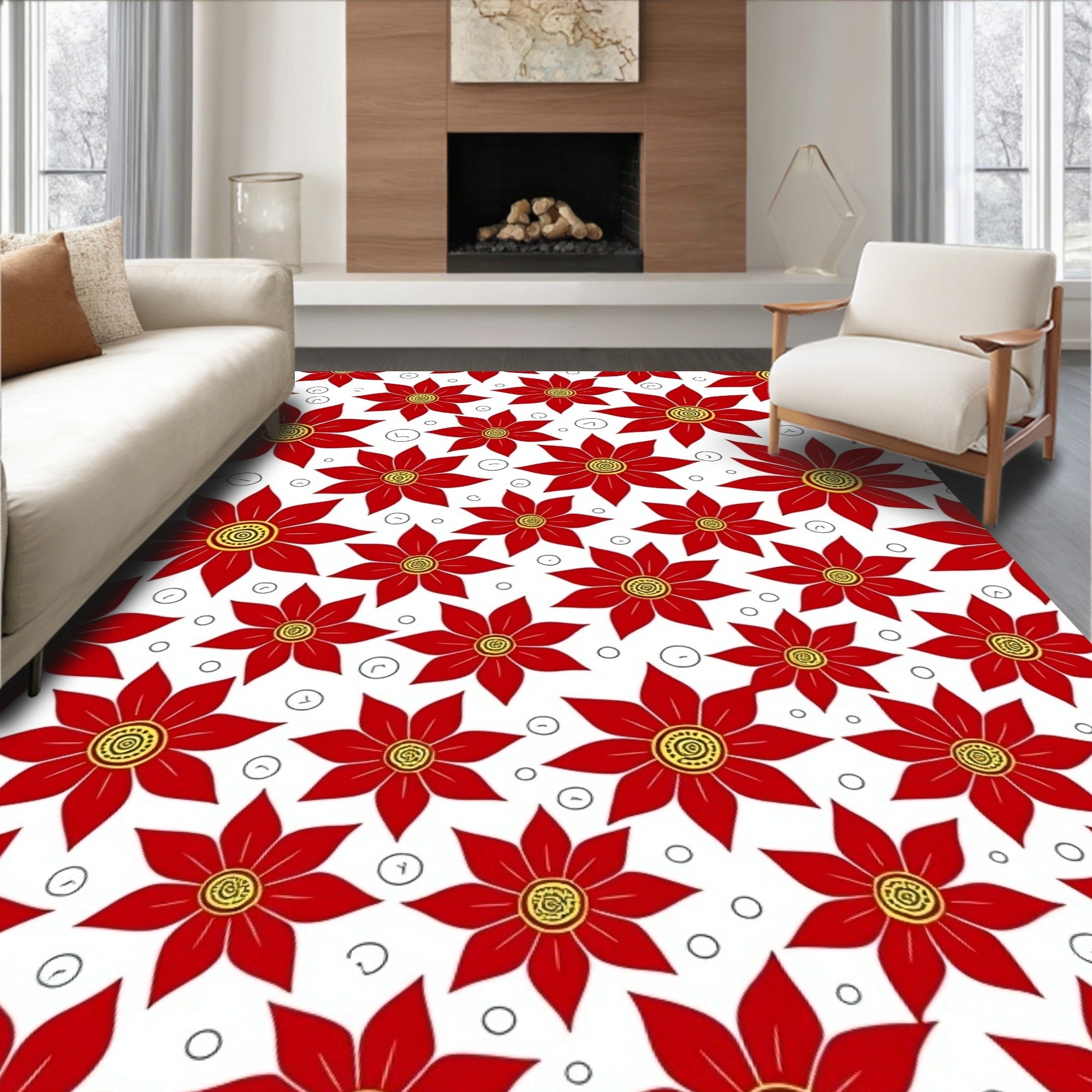 Crimson Petal Garland Abstract Rug