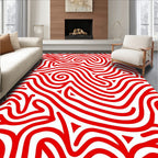 Crimson Wavy Lines Abstract Rug