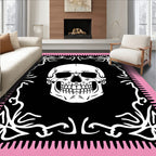 Pink White Skull Black Ornate Frame Rug