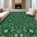 Emerald Green Floral Snowflake Vines Rug