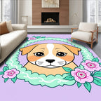 Sweet Puppy Floral Wreath Pastel Rug