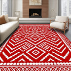 Vibrant Red Geometric Tribal Medallion Rug