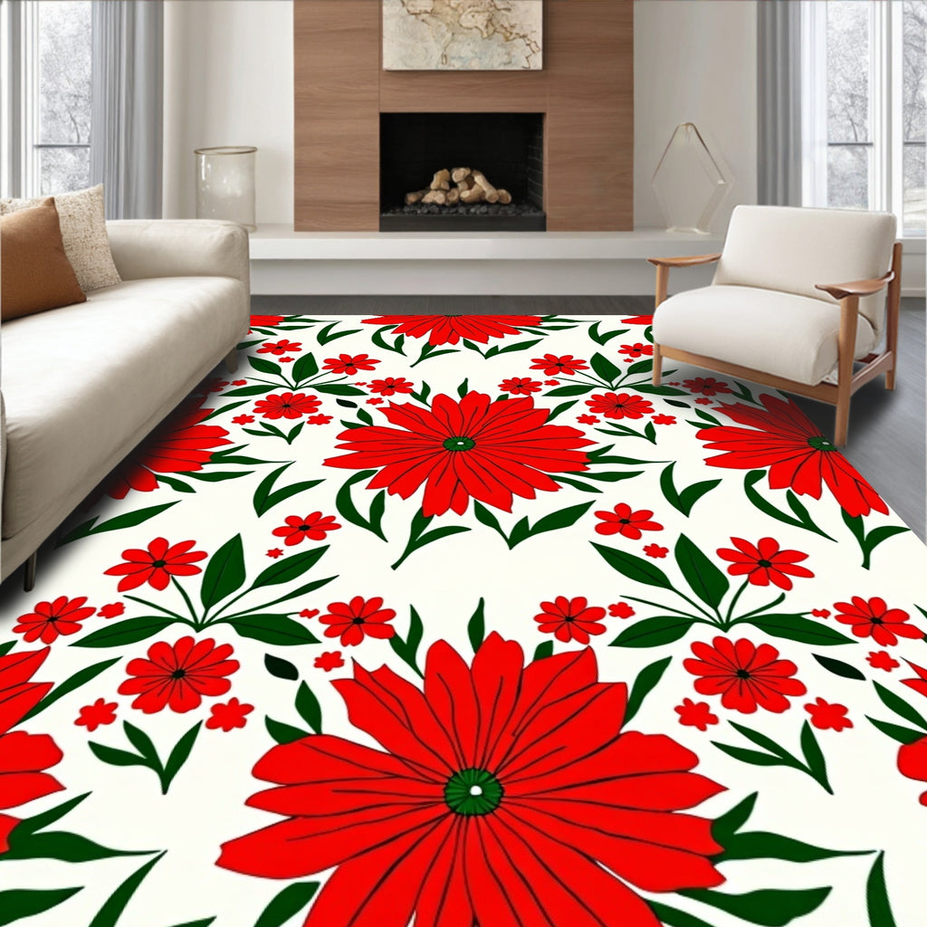 Bold Red Floral Garden Arrangement Rug