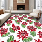 Crimson Poinsettia Cardinal Evergreen Sprigs Rug