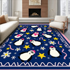 Cute Penguin Winter Wonderland Stars Rug