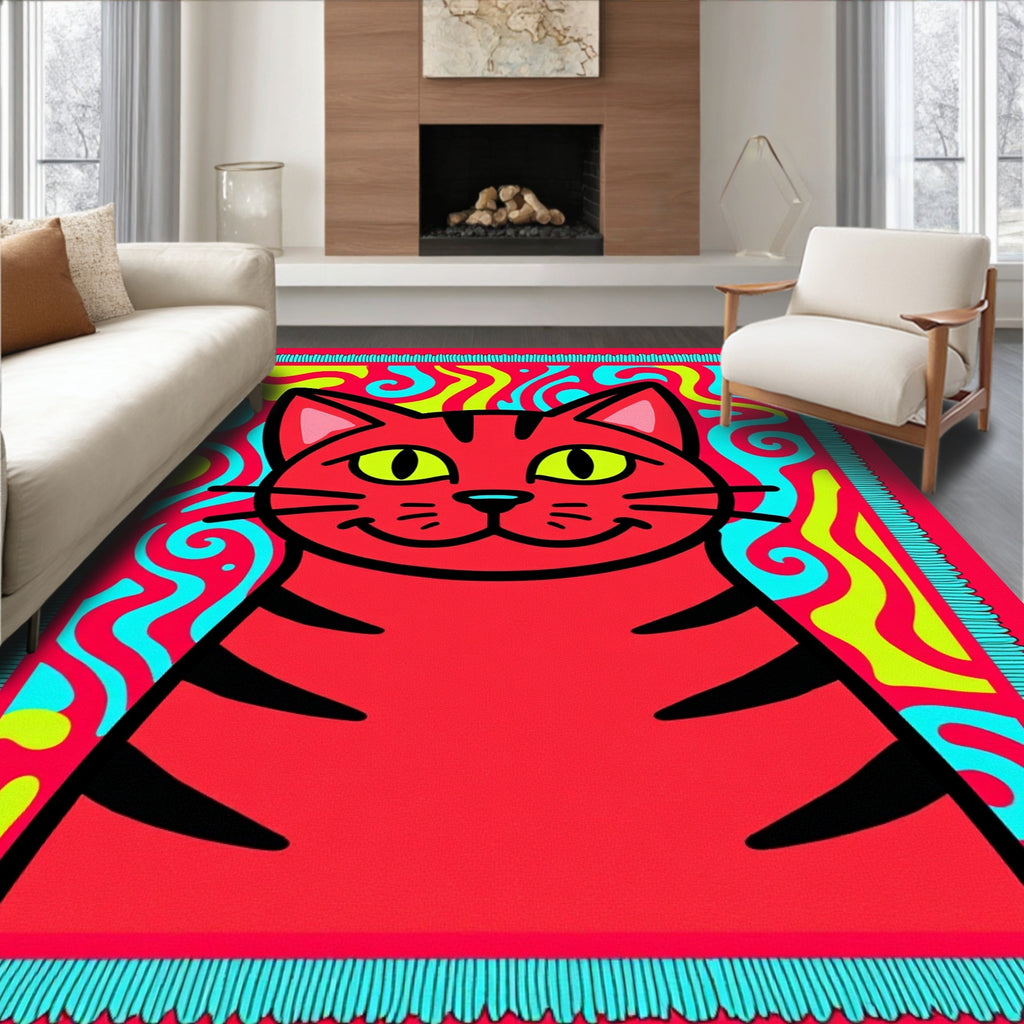 Trippy Red Cat Swirls Rug
