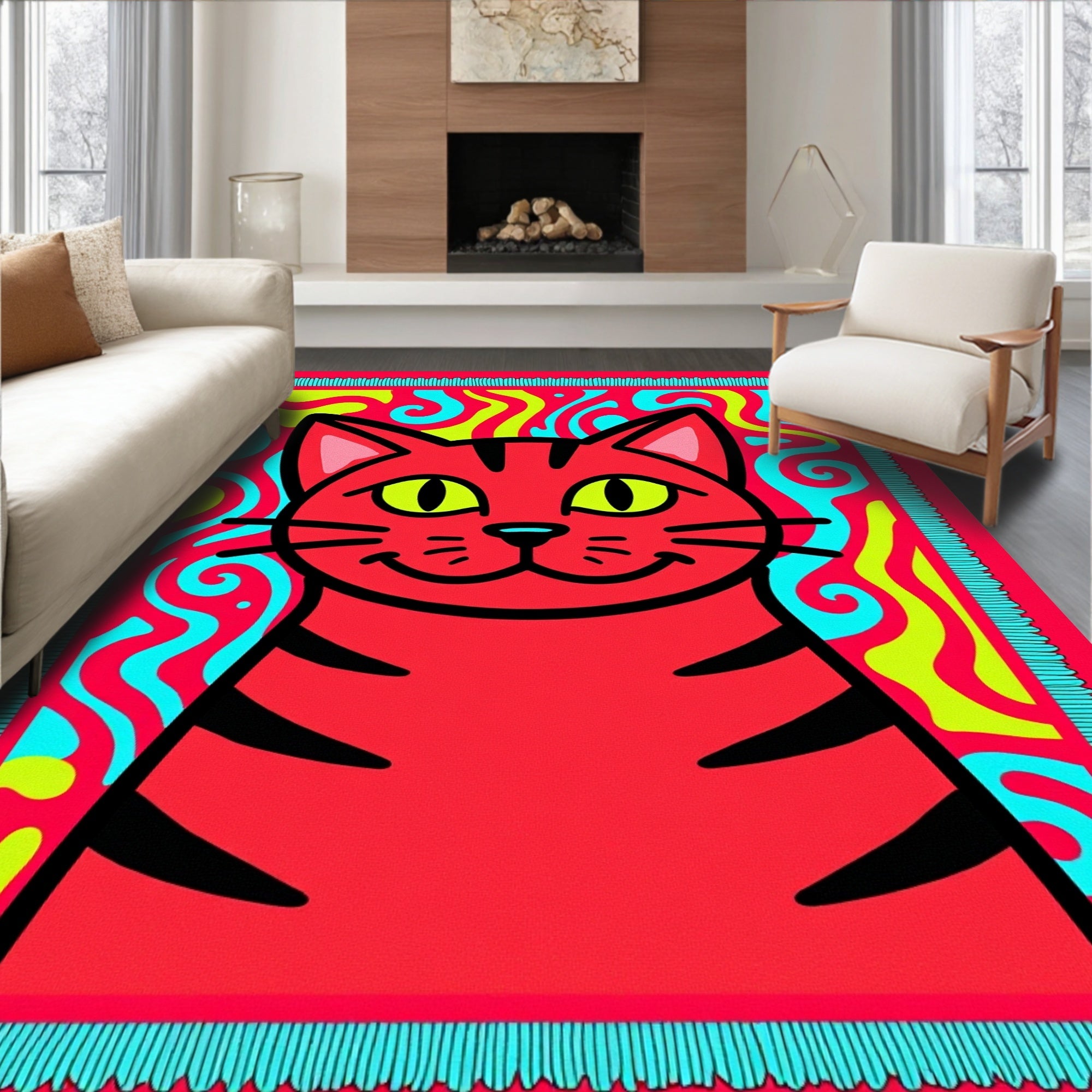 Trippy Red Cat Swirls Rug