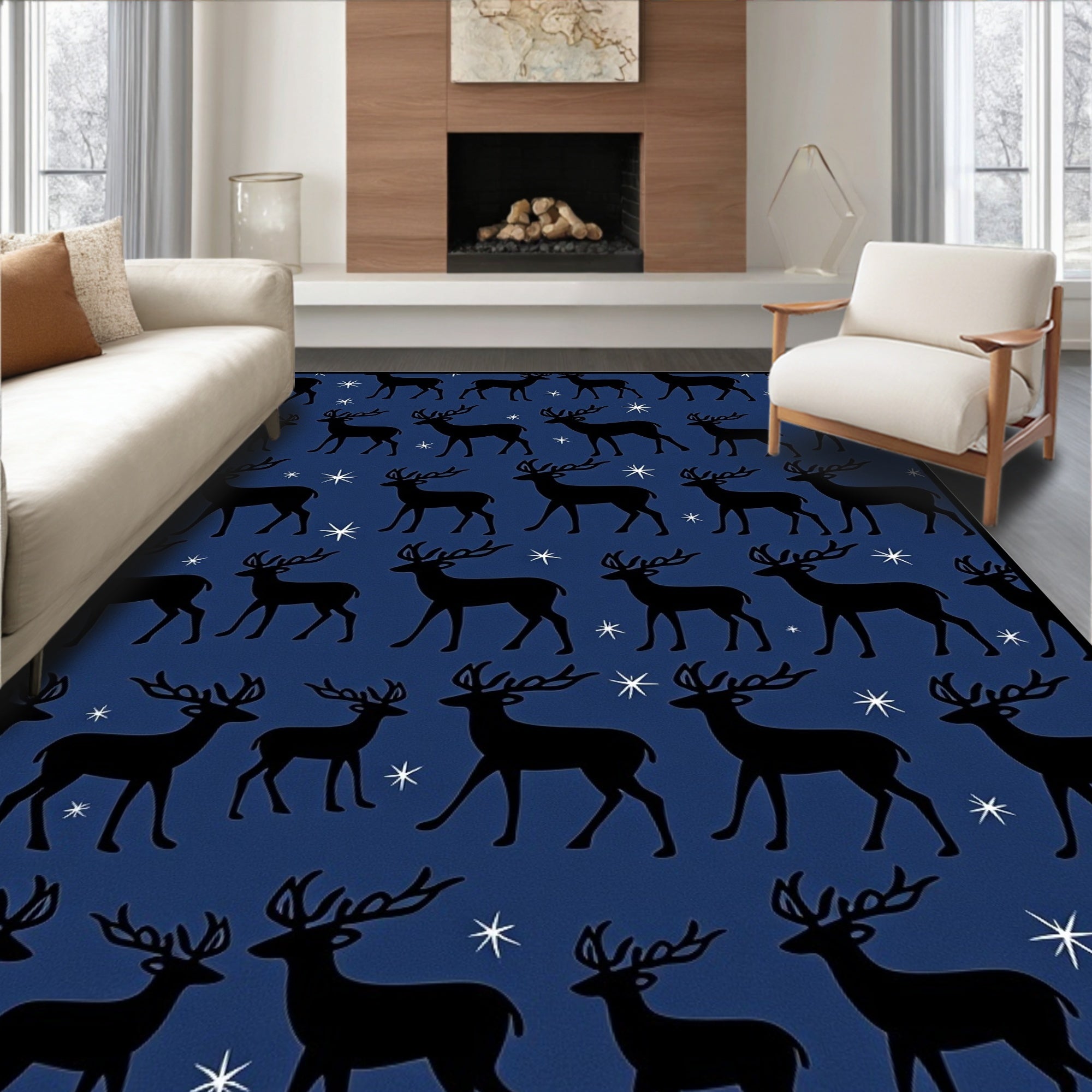 Dark Blue Regal Stag Starburst Rug