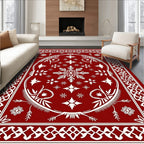 Crimson Starburst Mandala Frame Rug